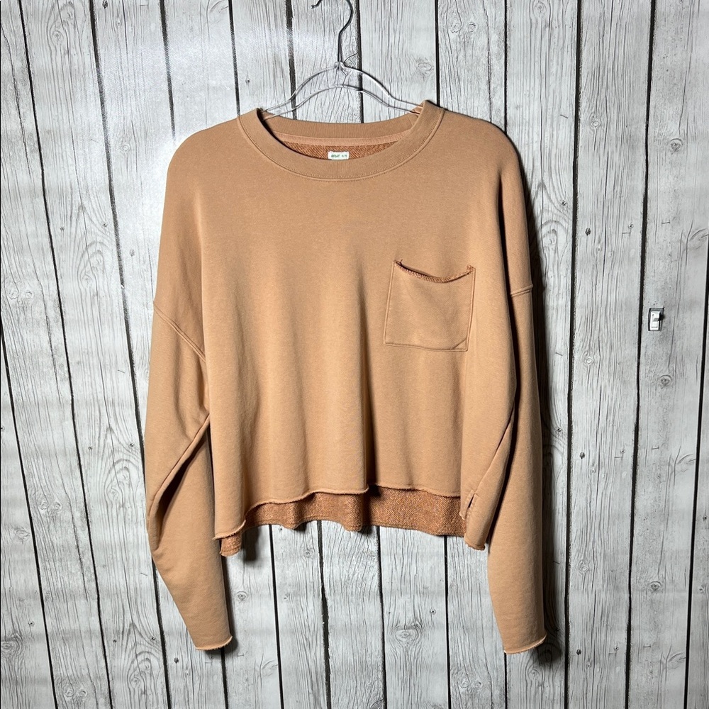 Aerie Crew Cropped Raw Hem Pocketed Loose Boxy Fit  Sweatshirt Size XL